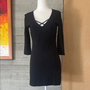 Classic Black Crisscross V-Neck Women's Dress